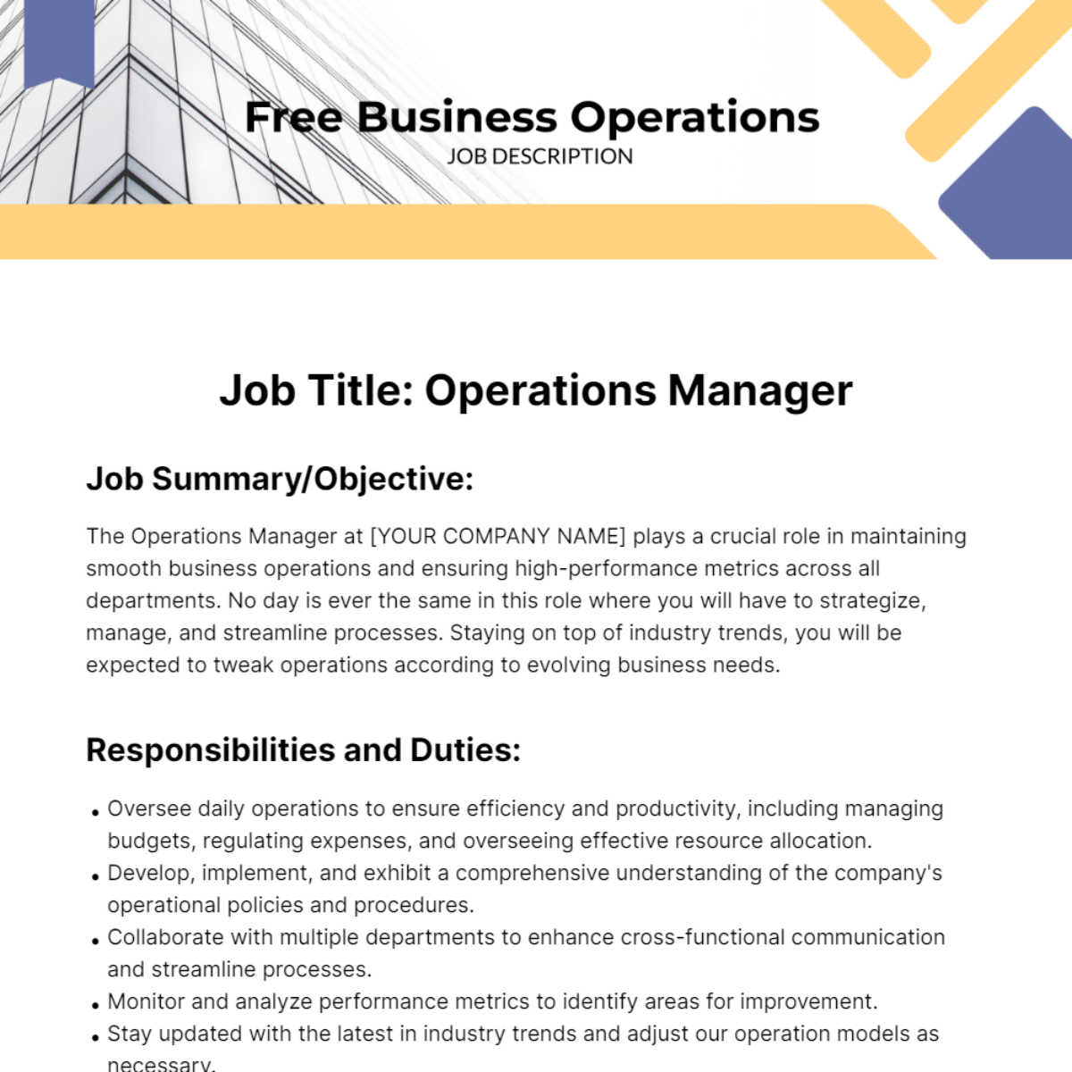 FREE Business Operations Job Description Templates Examples Edit 