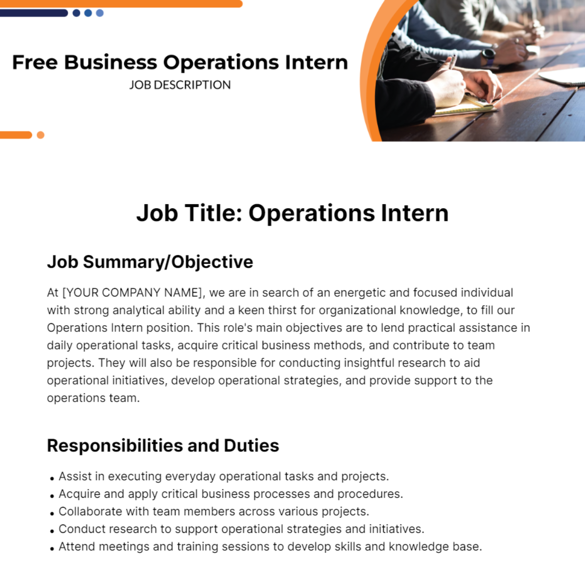 Business Operations Intern Job Description Template
