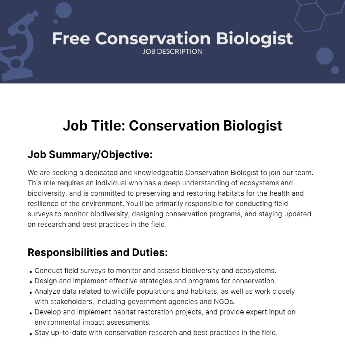 Conservation Biologist Job Description Template