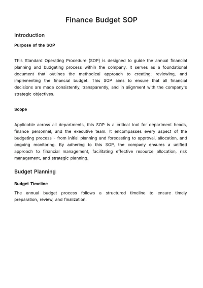 Free Finance Budget SOP Template to Edit Online