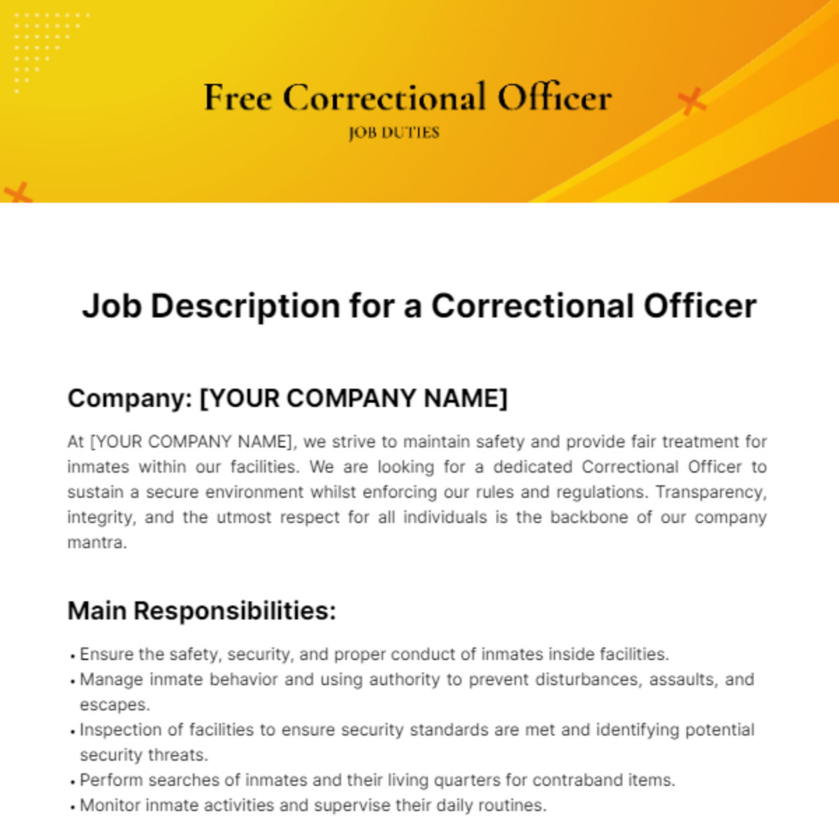 Correctional Officer Job Duties Template