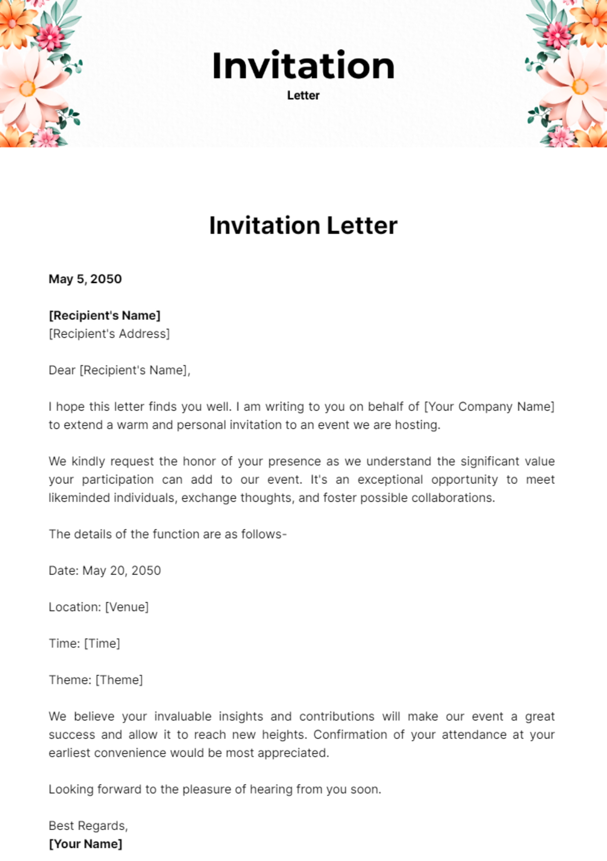 Free Invitation Letter Template