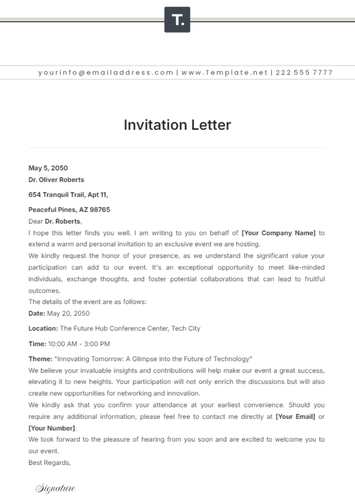 Invitation Letter Template - Edit Online & Download