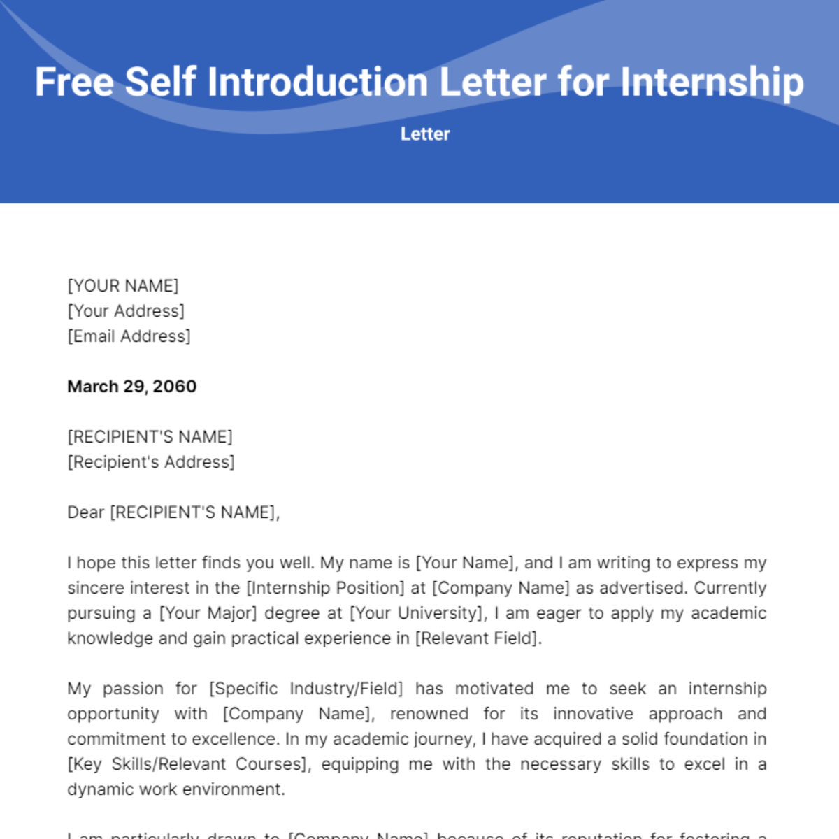 Self Introduction Letter for Internship Template