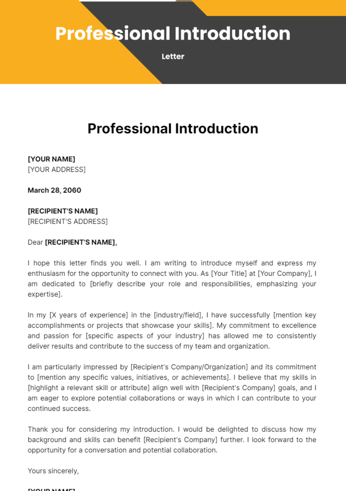 Free Professional Introduction Letter Template