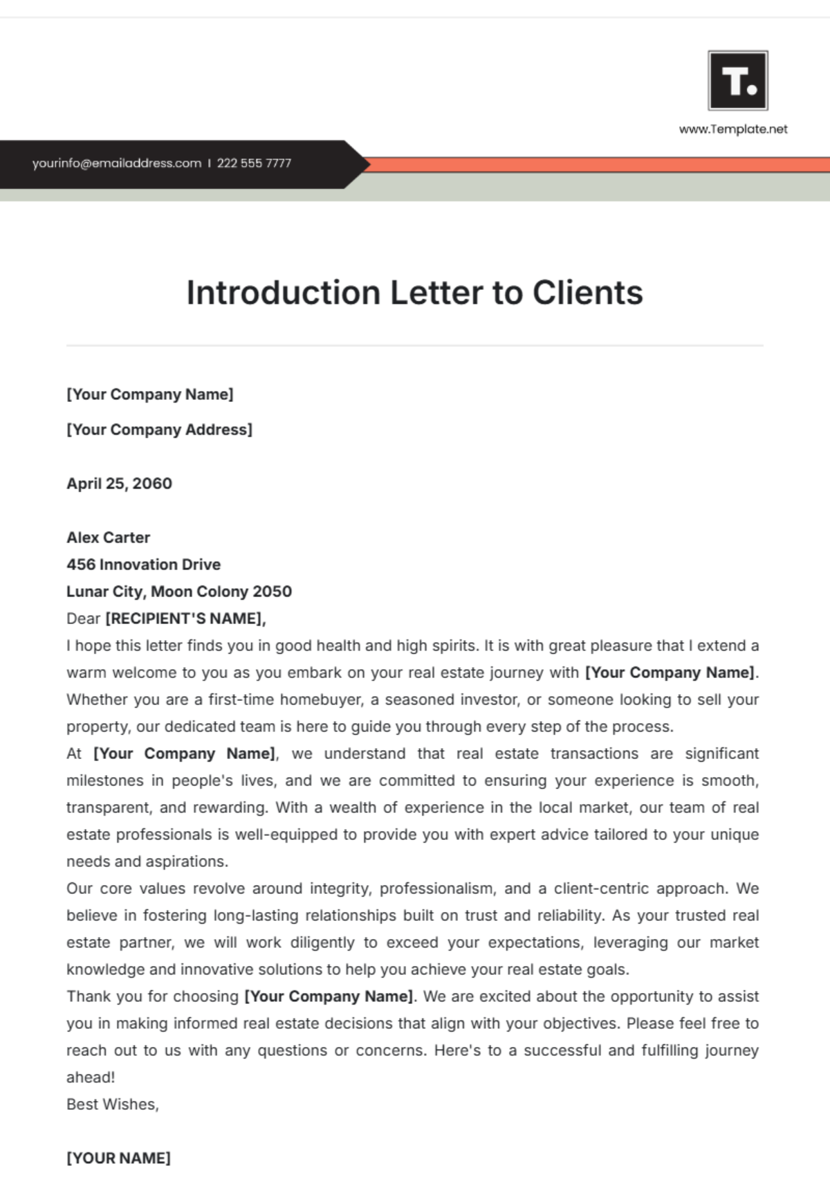 Introduction Letter to Clients Template