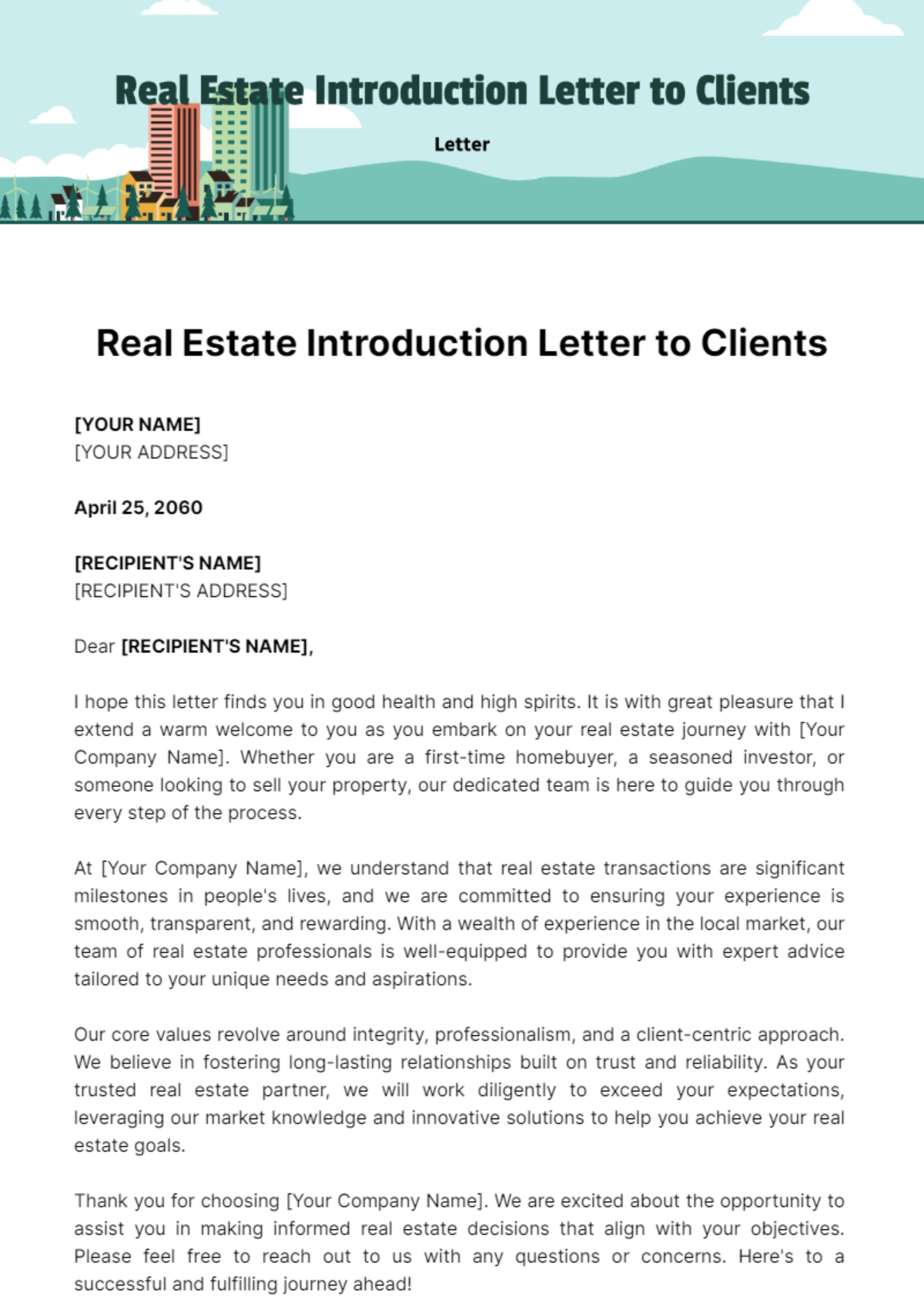 Free Real Estate Introduction Letter to Clients Template