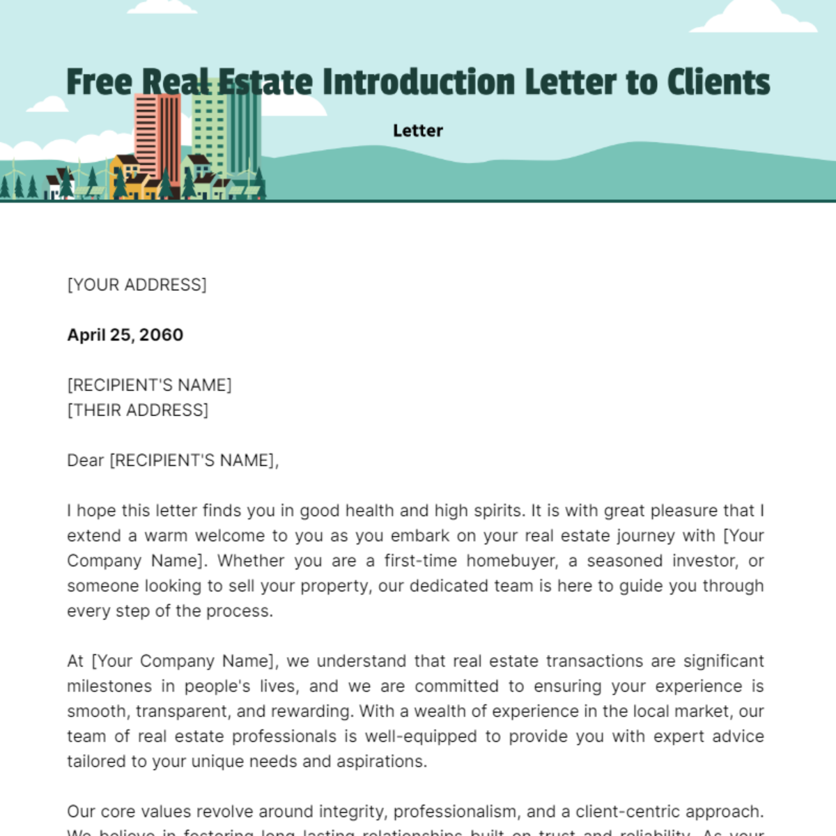 Real Estate Introduction Letter to Clients Template