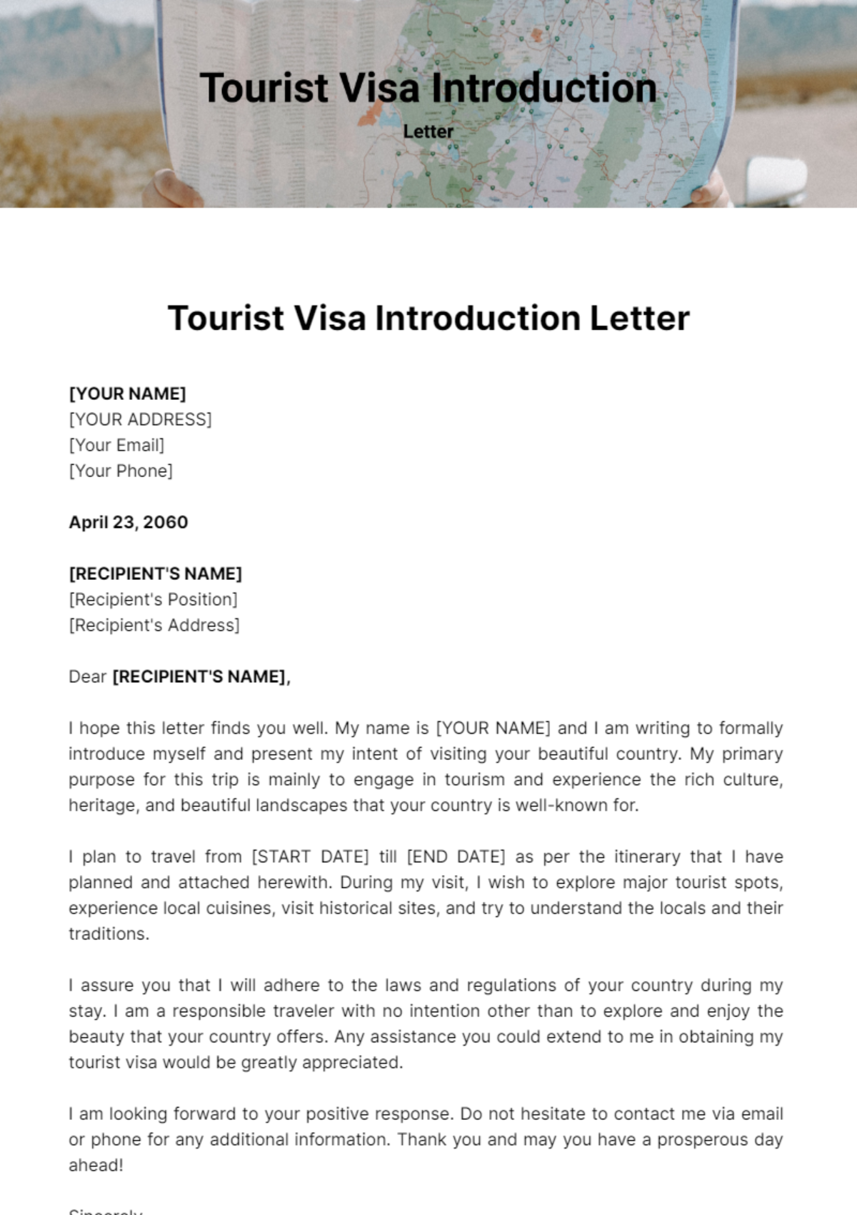 Free Tourist Visa Introduction Letter Template