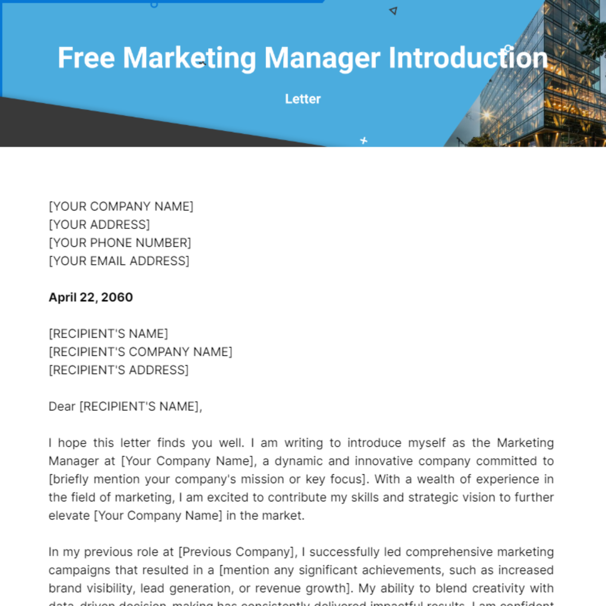 Marketing Manager Introduction Letter Template