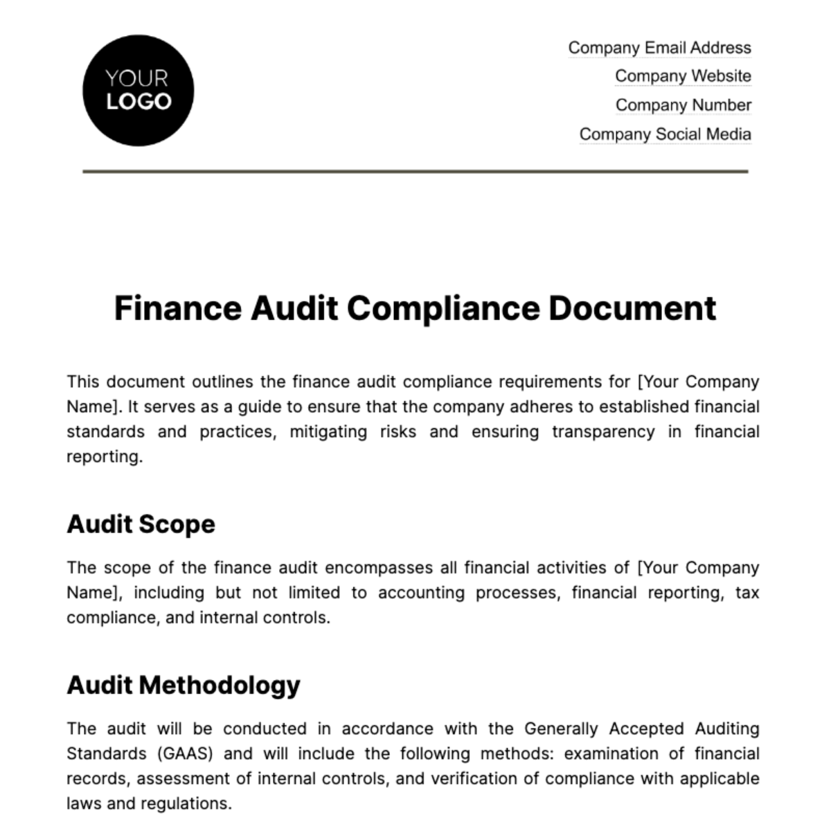 Finance Audit Compliance Document Template - Edit Online & Download ...