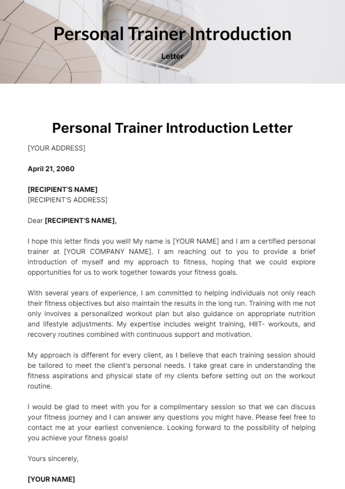 Free Personal Trainer Introduction Letter Template