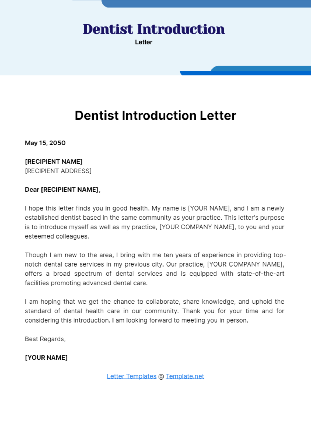 Free Dentist Introduction Letter Template