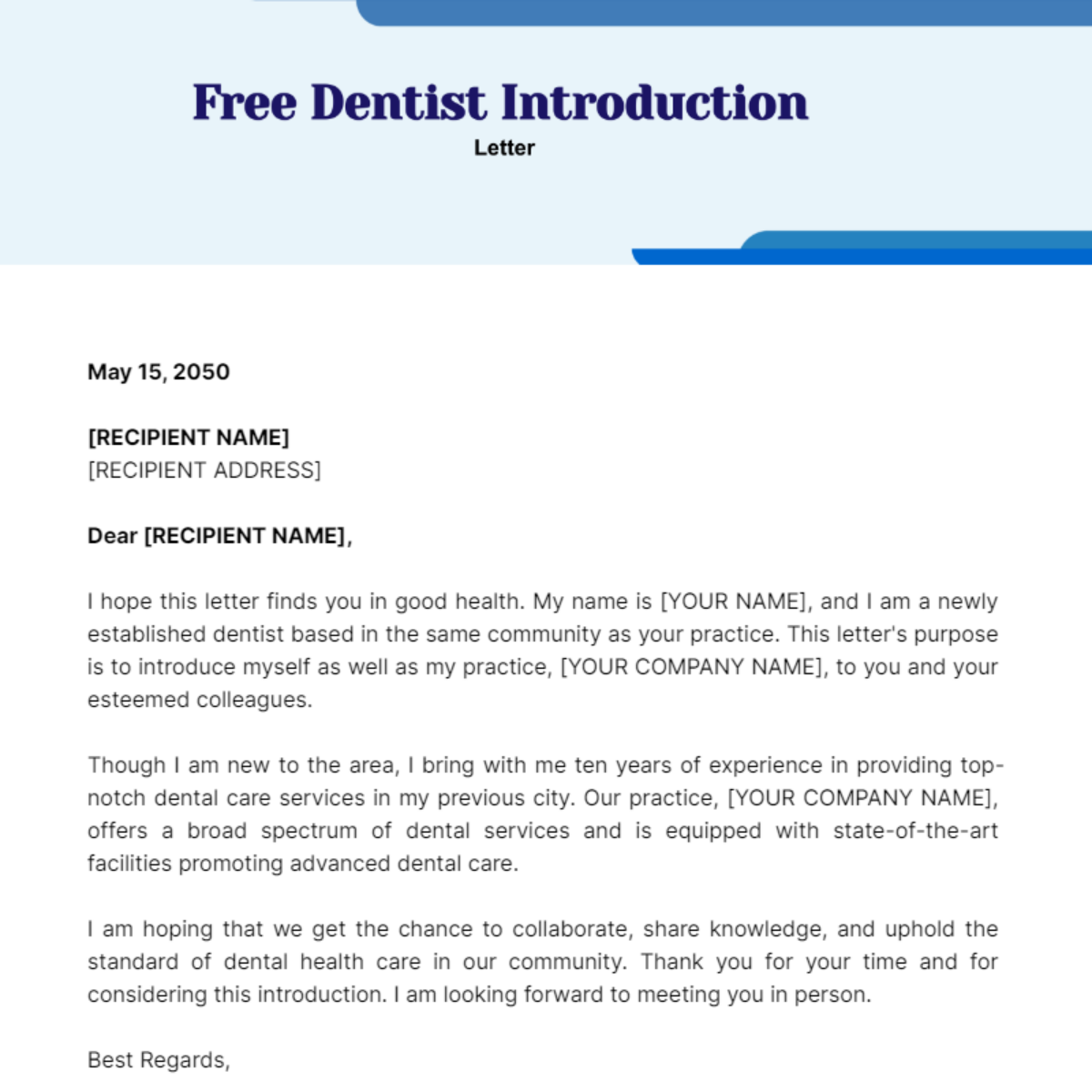 Dentist Introduction Letter Template