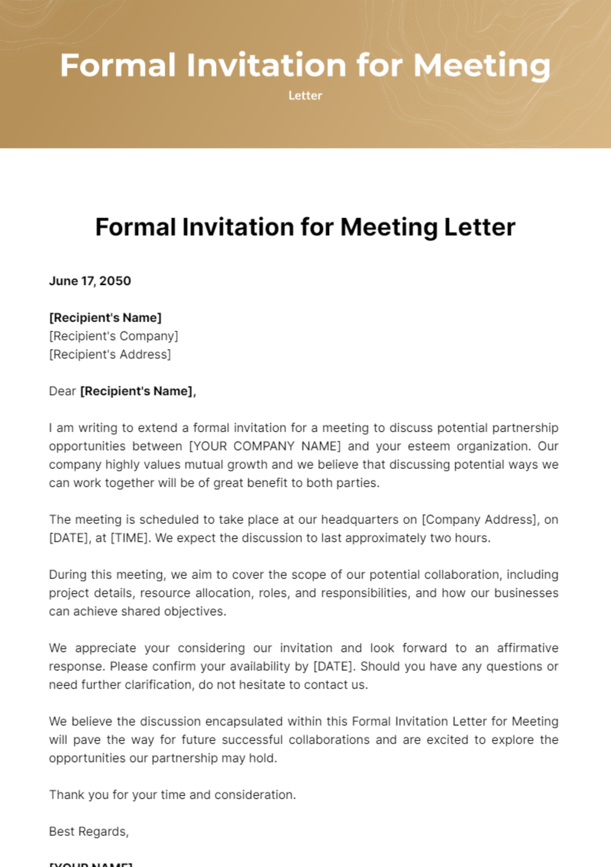Free Formal Invitation Letter for Meeting Template