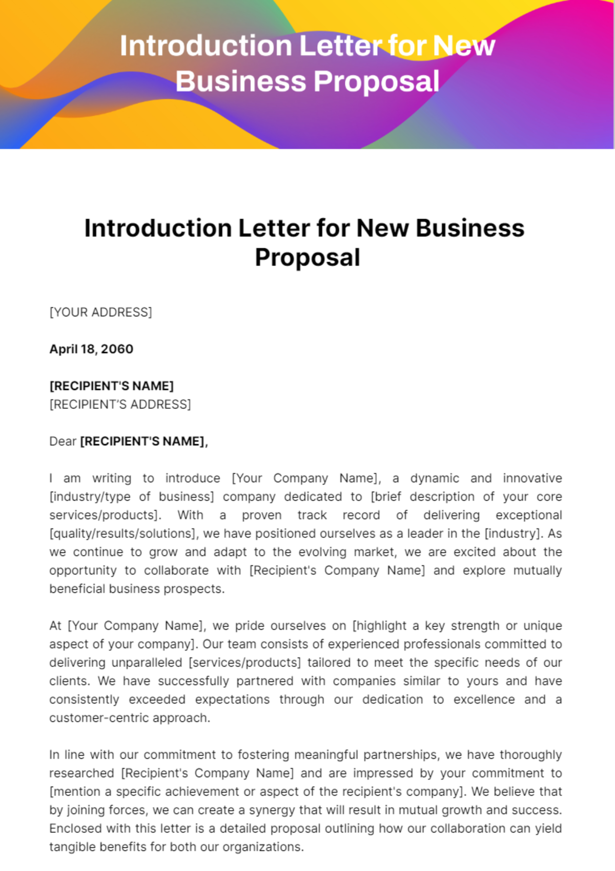 Free Introduction Letter for New Business Proposal Template
