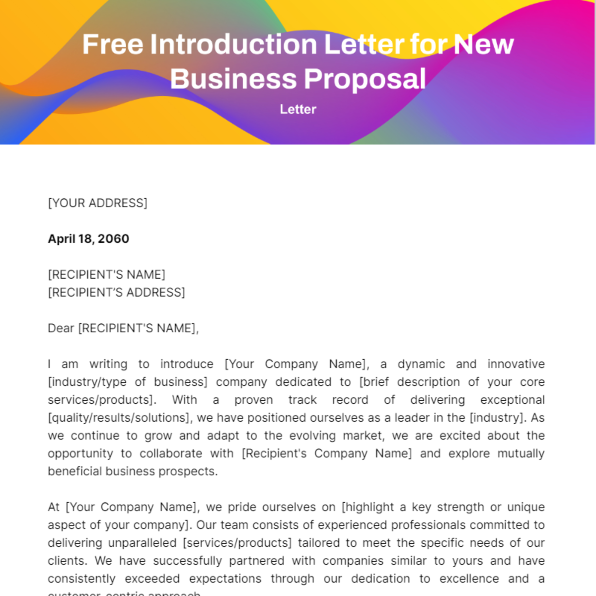Introduction Letter for New Business Proposal Template