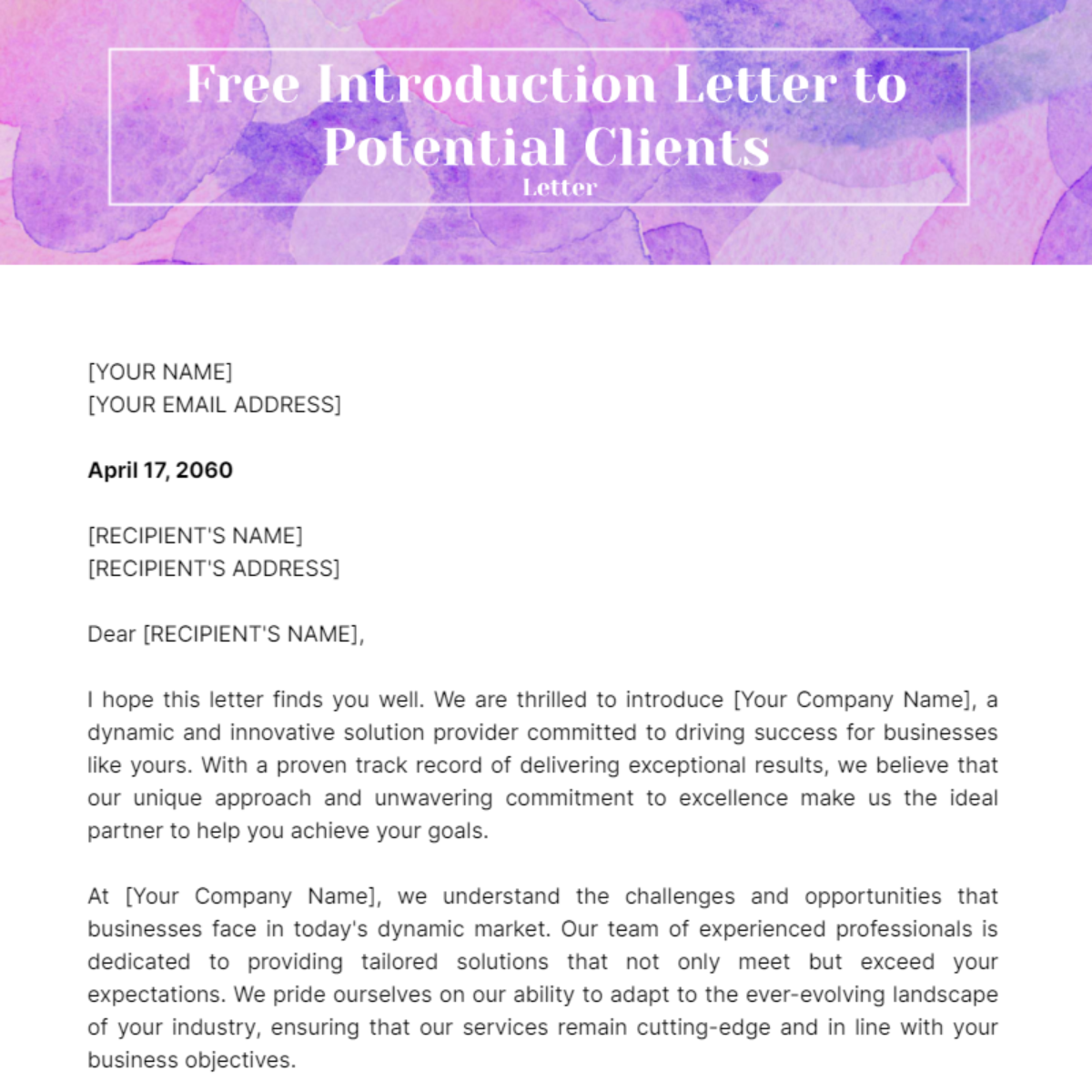 Introduction Letter to Potential Clients Template