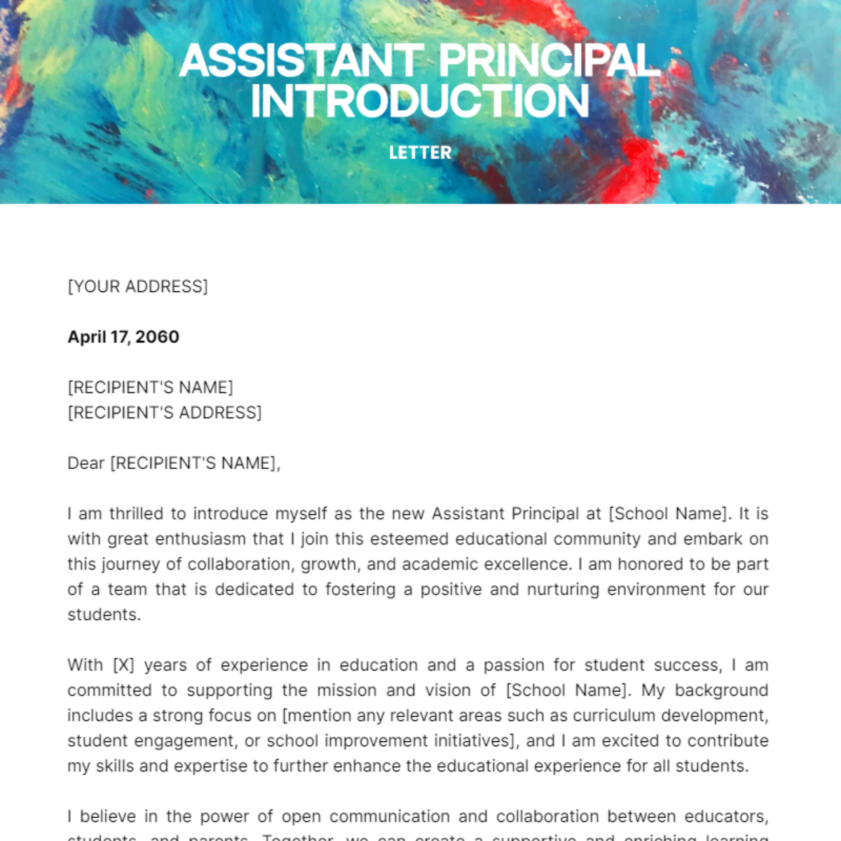Assistant Principal Introduction Letter Template