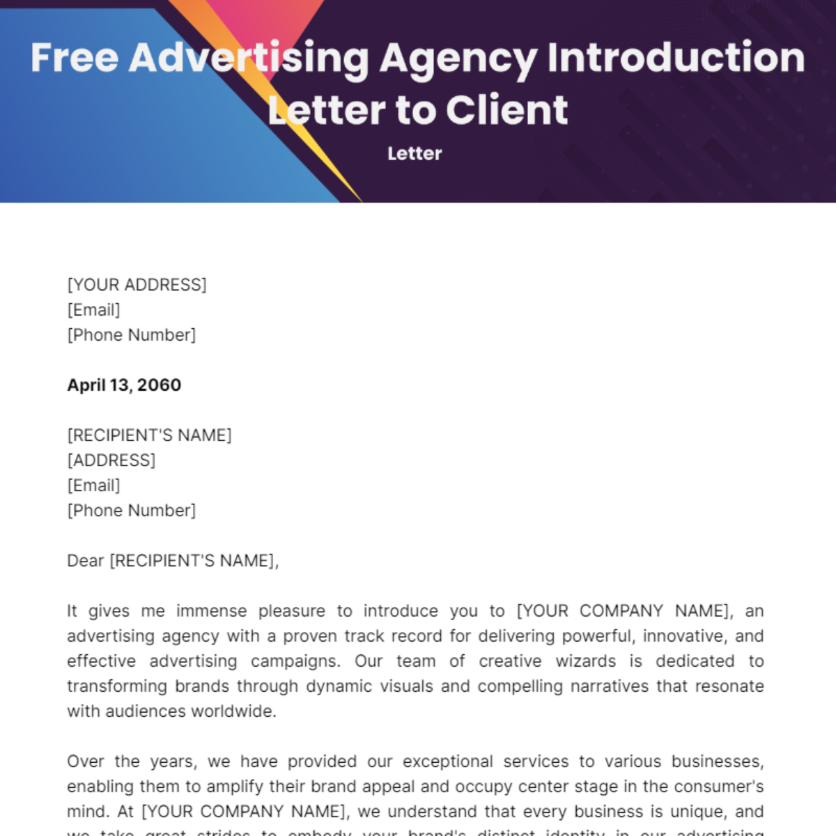 Advertising Agency Introduction Letter to Client Template