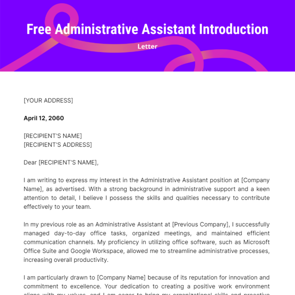 Administrative Assistant Introduction Letter Template