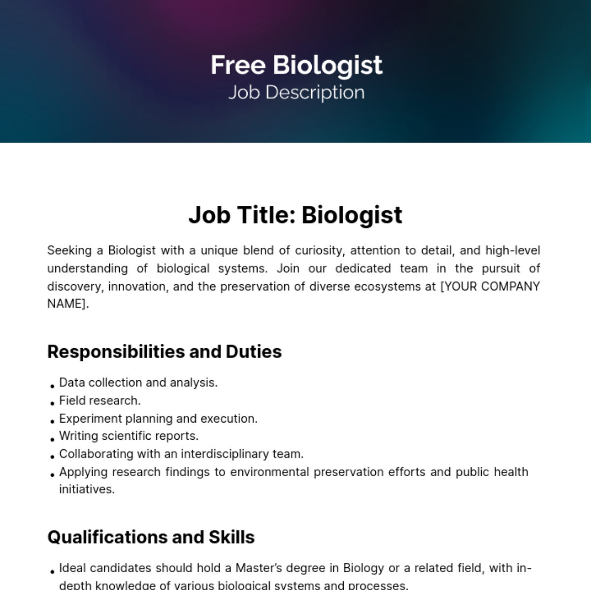 Free Biologist Job Description Template