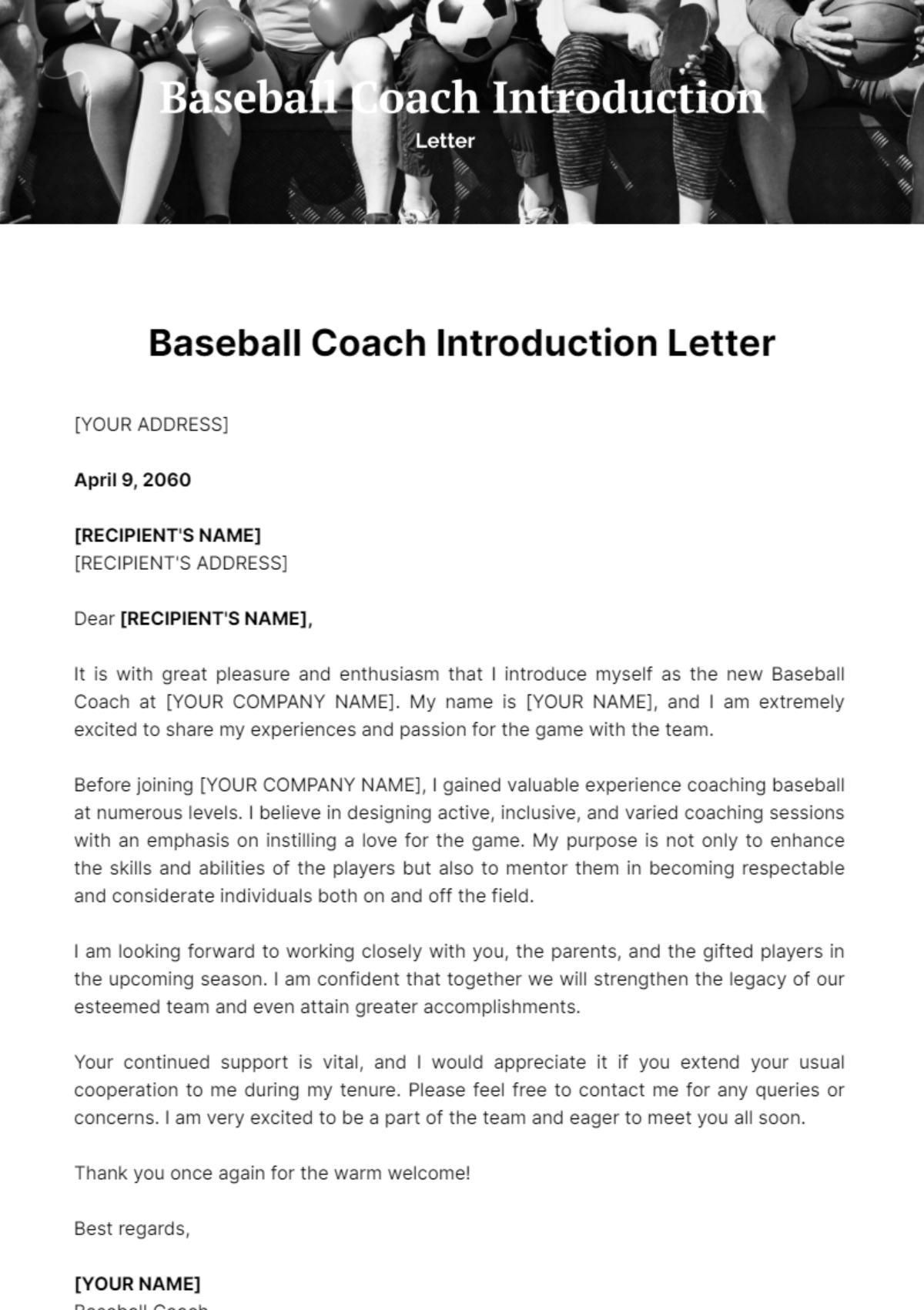 Free Baseball Coach Introduction Letter Template