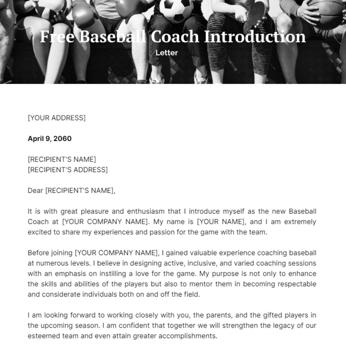 Baseball Coach Introduction Letter Template