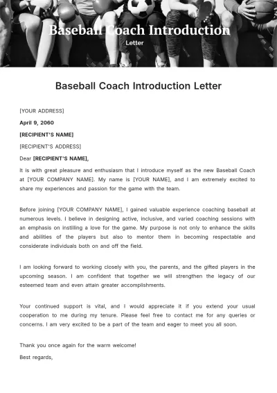 Free Baseball Coach Introduction Letter Template to Edit Online
