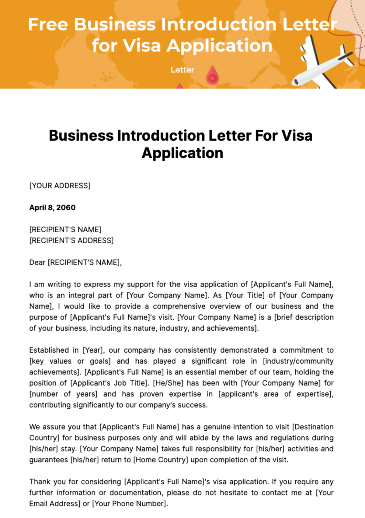 Free Business Introduction Letter for Visa Application Template