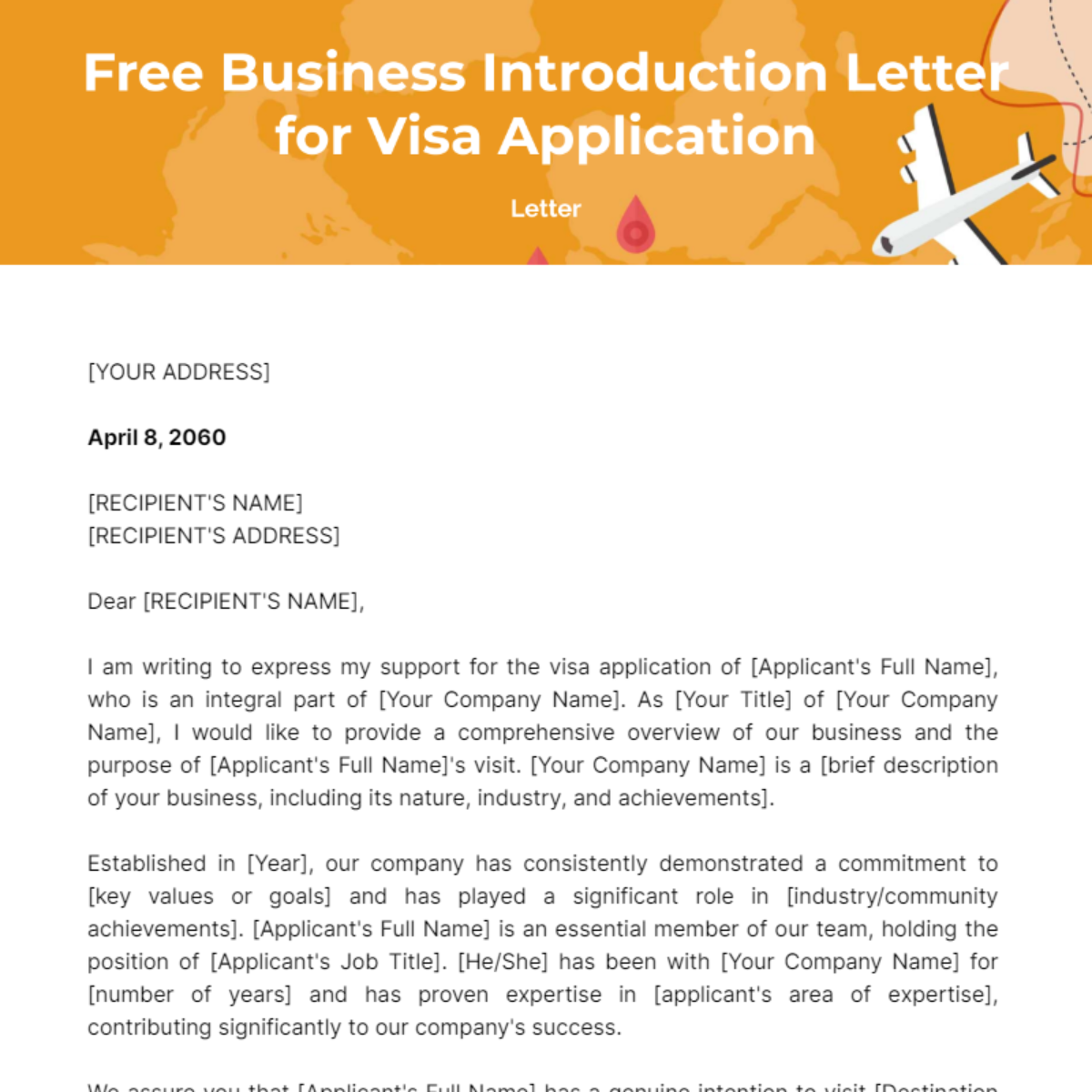 Business Introduction Letter for Visa Application Template