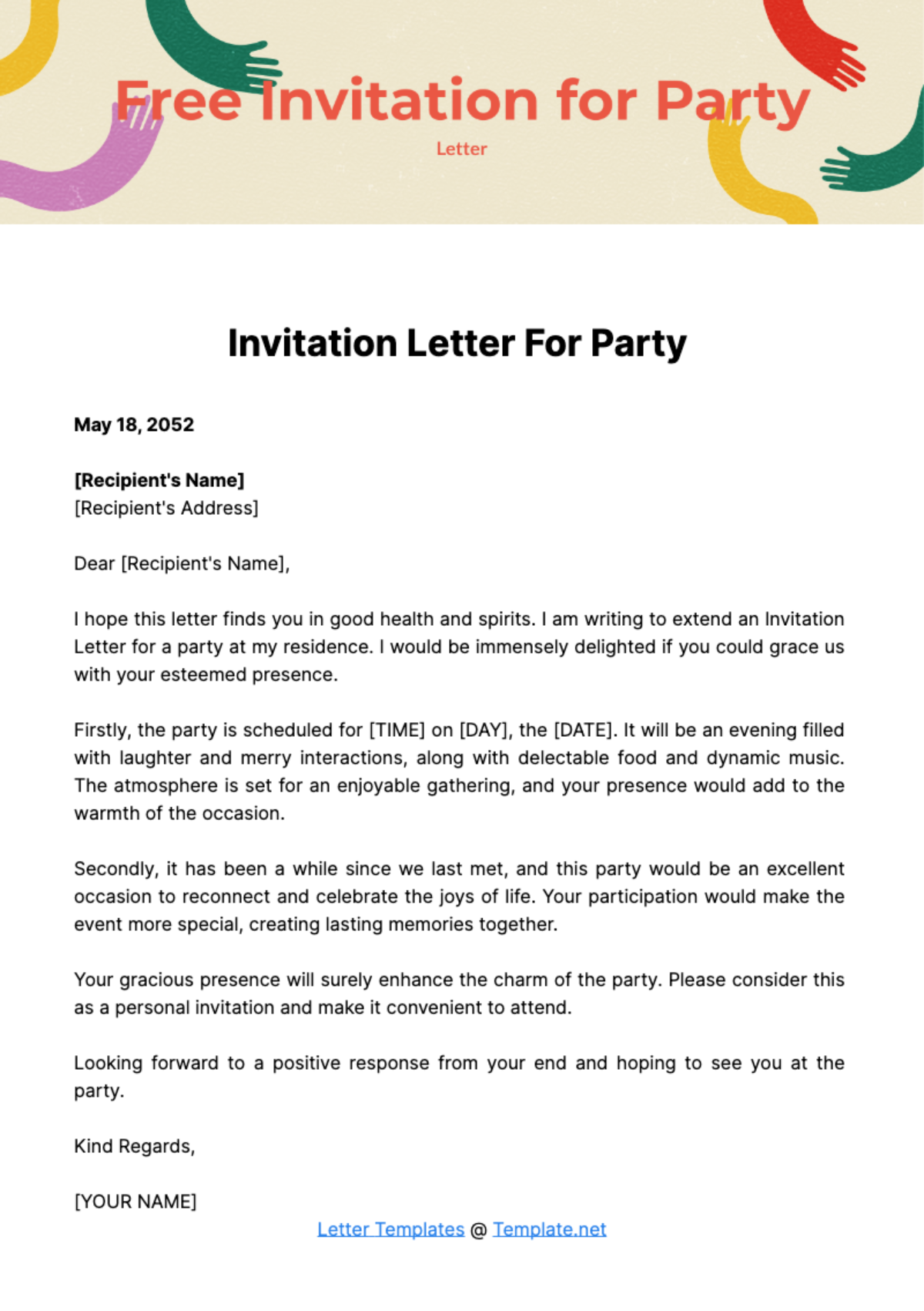 Free Invitation Letter for Party Template