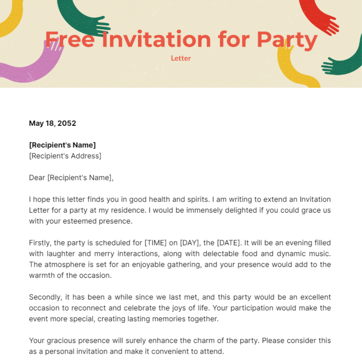 Invitation Letter for Party Template