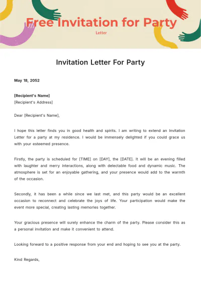 Free Invitation Letter for Party Template to Edit Online