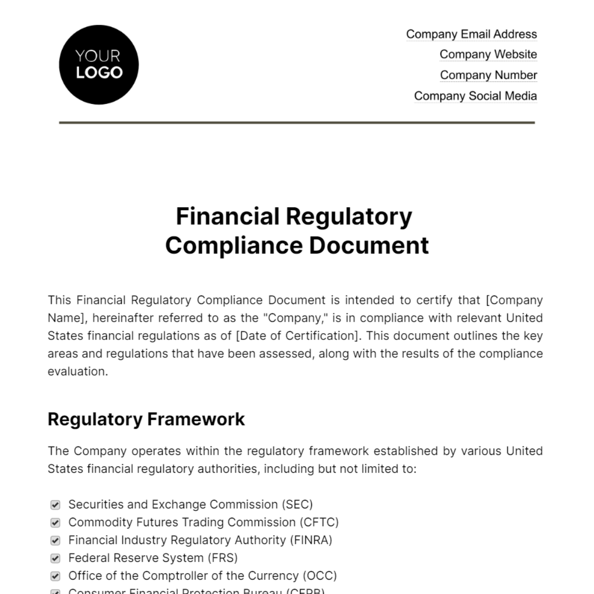 Financial Regulatory Compliance Document Template