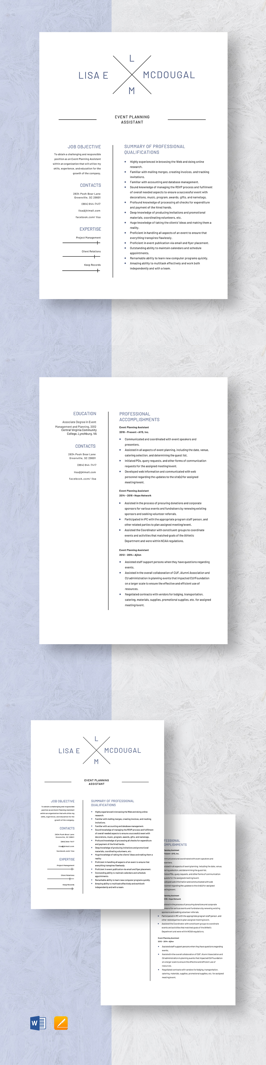 Event Planning Assistant Resume Template Word Apple Pages Template