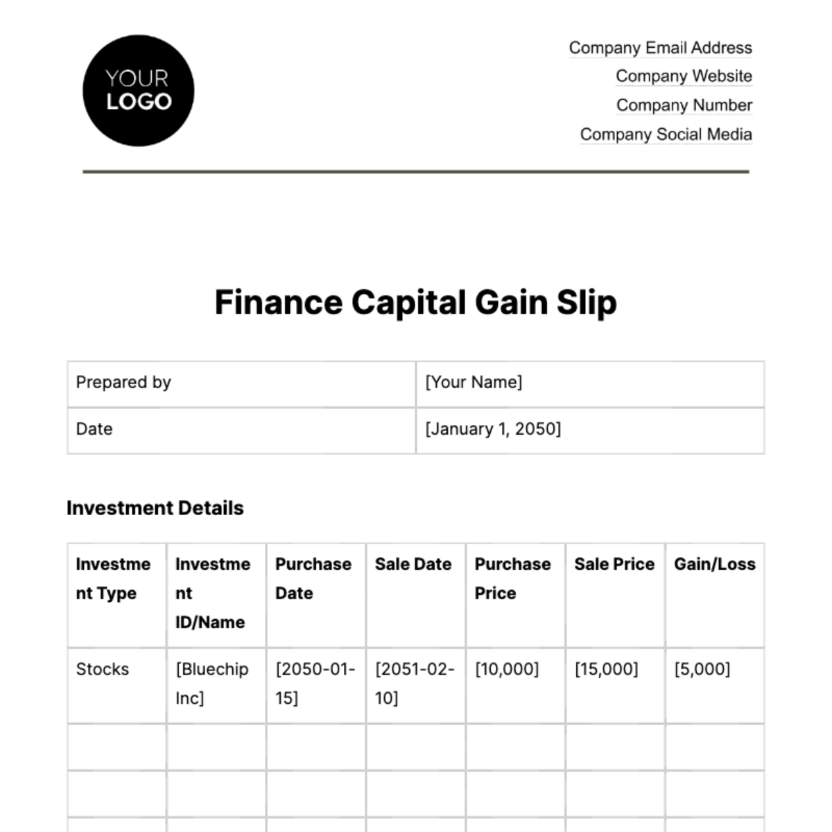 Finance Capital Gain Slip Template - Edit Online & Download Example ...