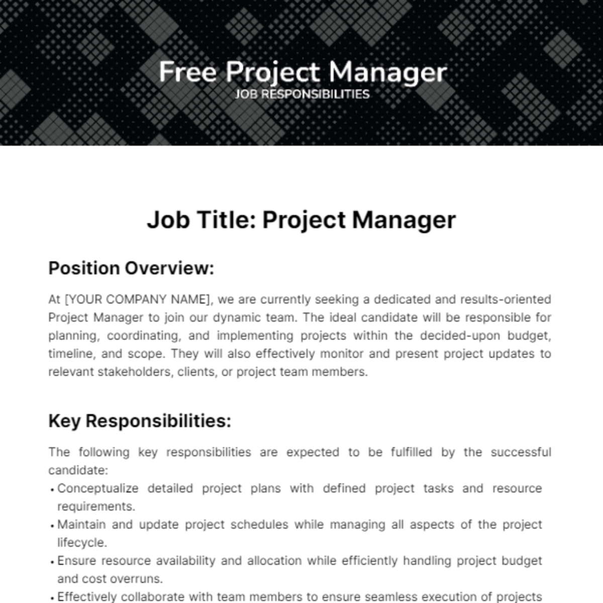 Free Project Manager Job Responsibilities Template