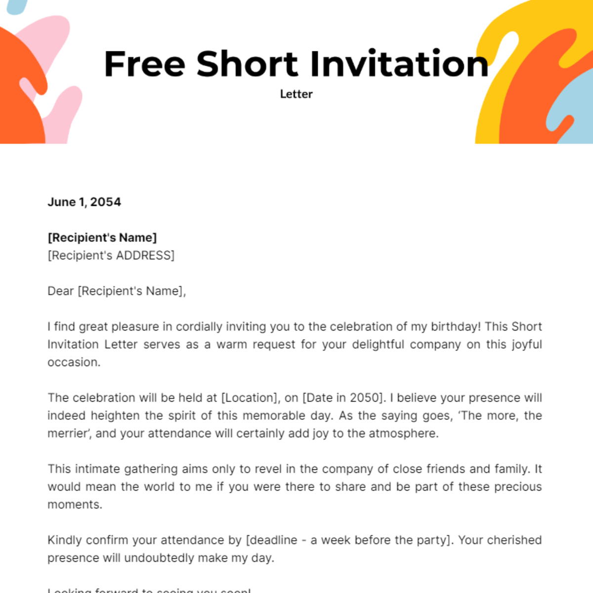 Short Invitation Letter Template