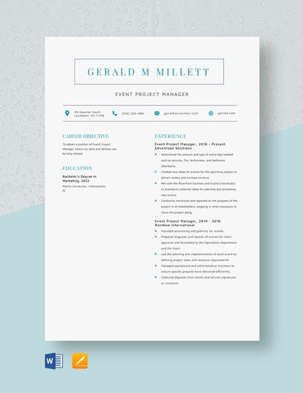 project manager cv template word free download