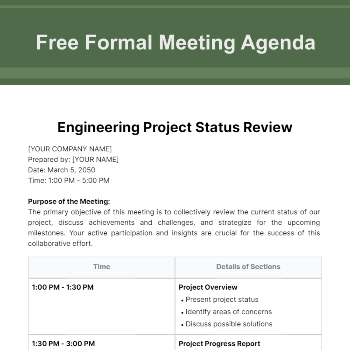 Formal Meeting Agenda  Template