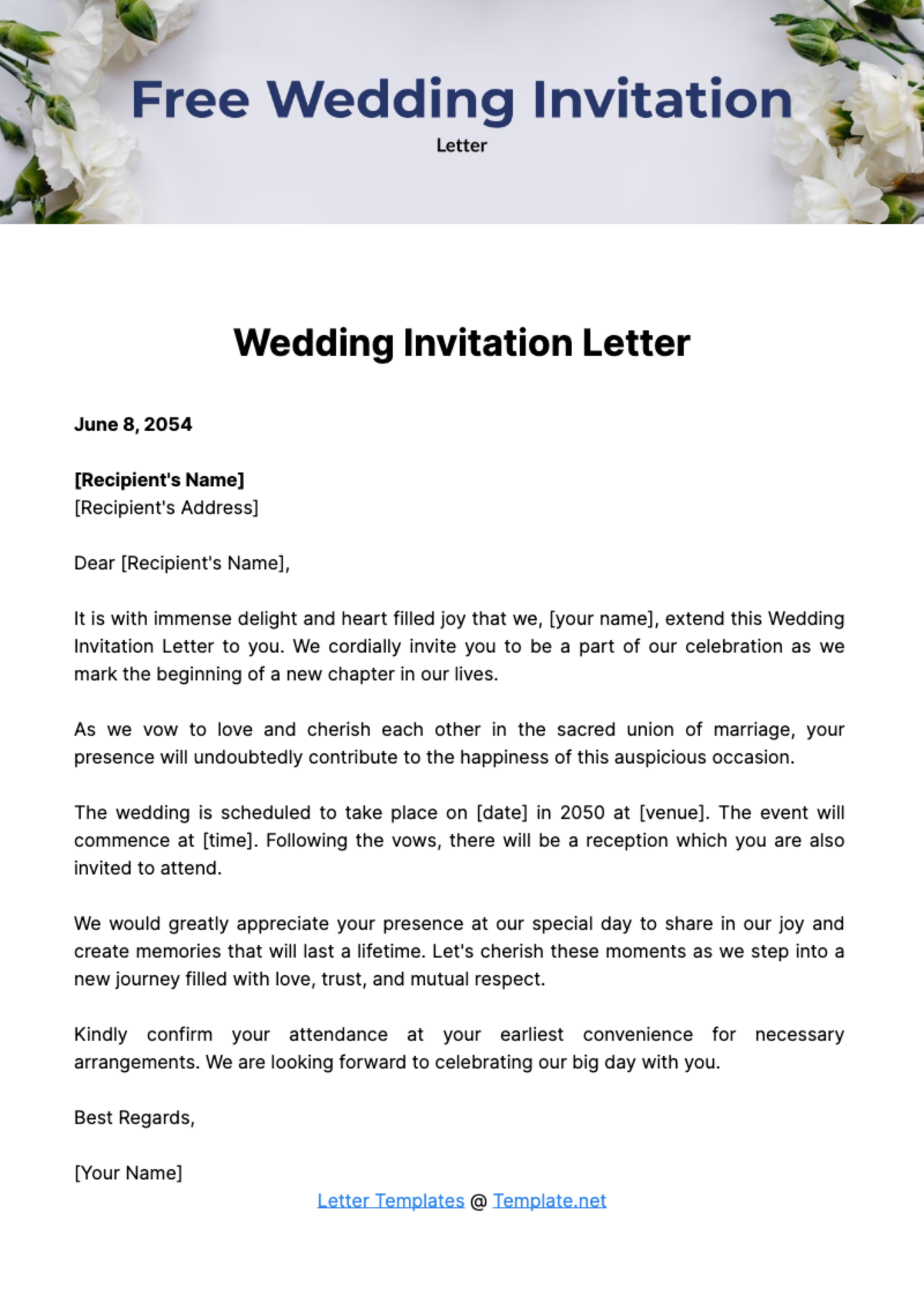 Free Wedding Invitation Letter Template