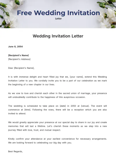 Free Wedding Invitation Letter Template to Edit Online