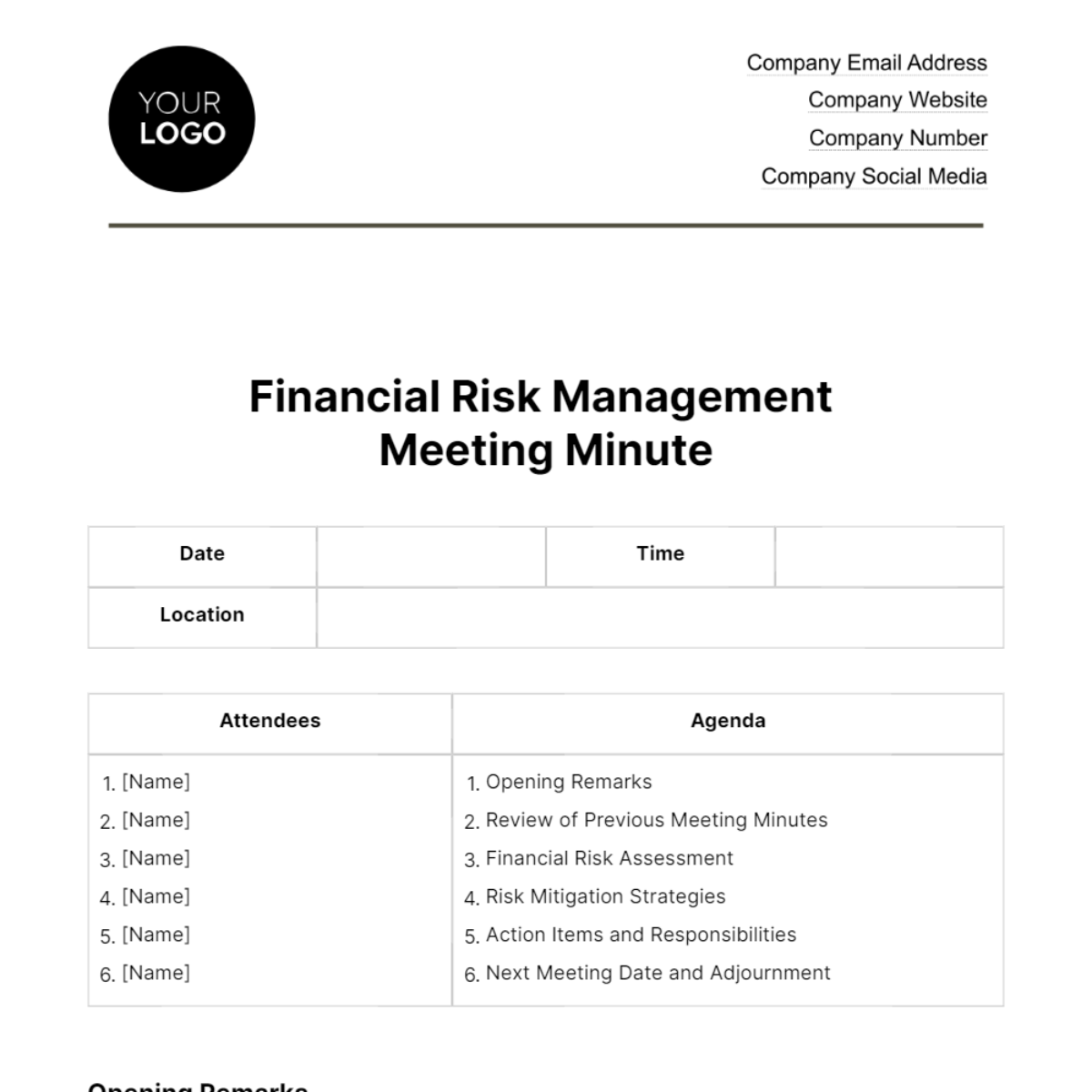 Financial Risk Management Meeting Minute Template