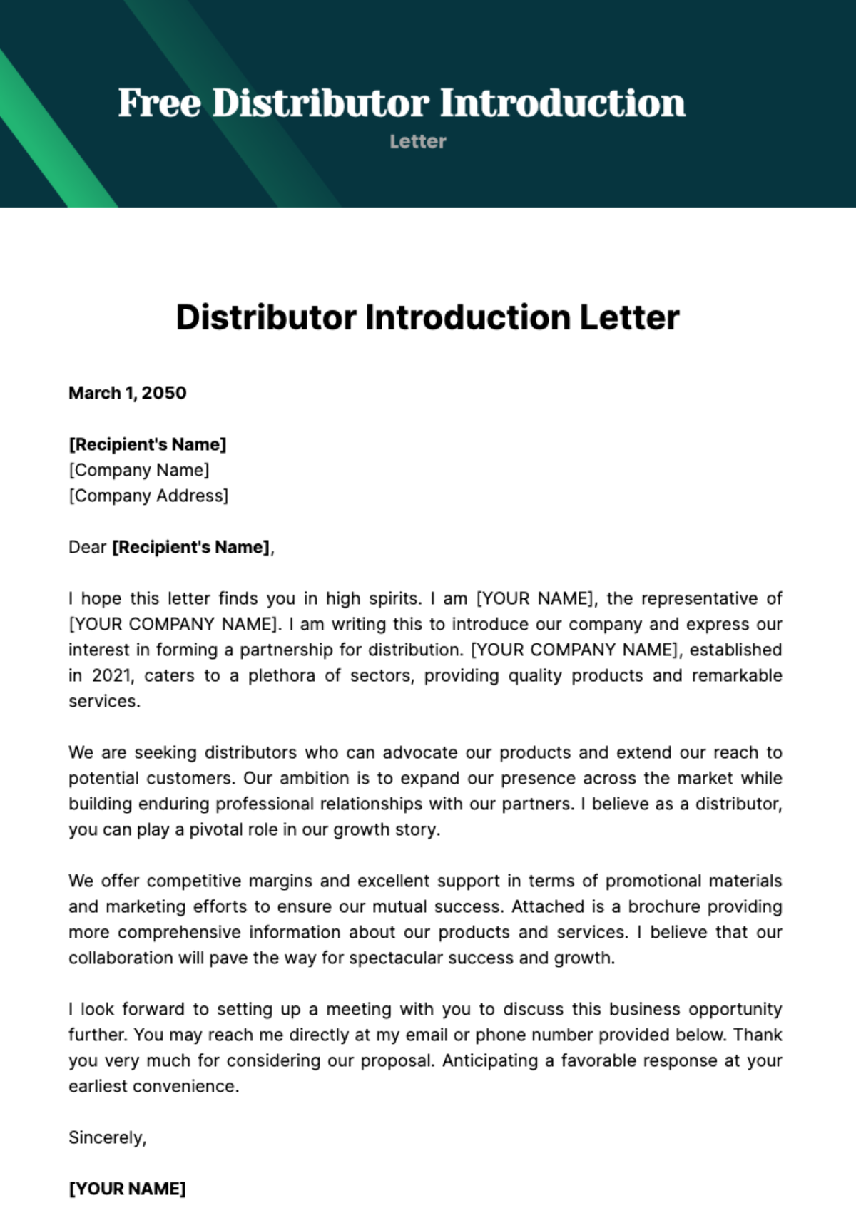Free Distributor Introduction Letter Template