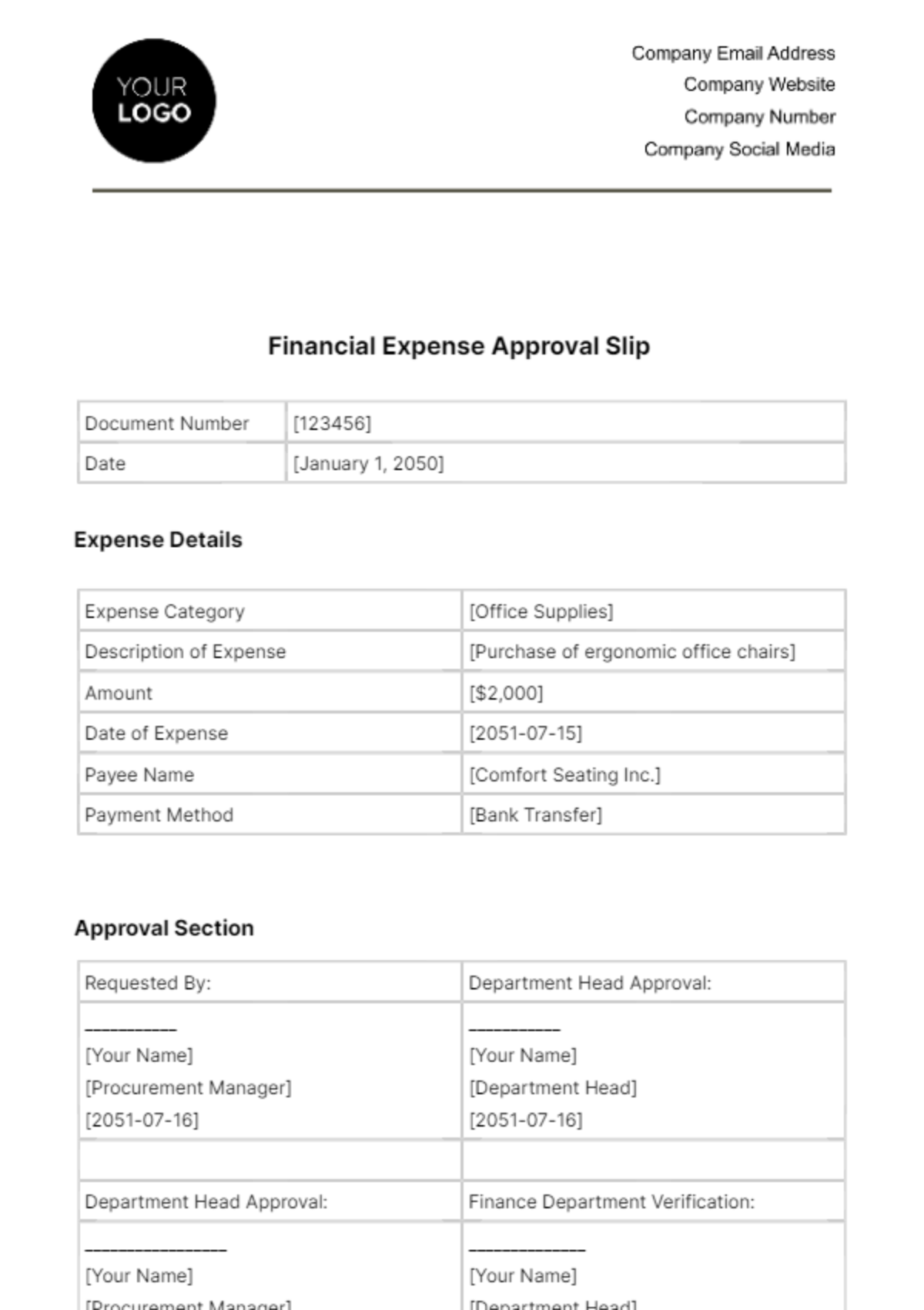 Financial Expense Approval Slip Template