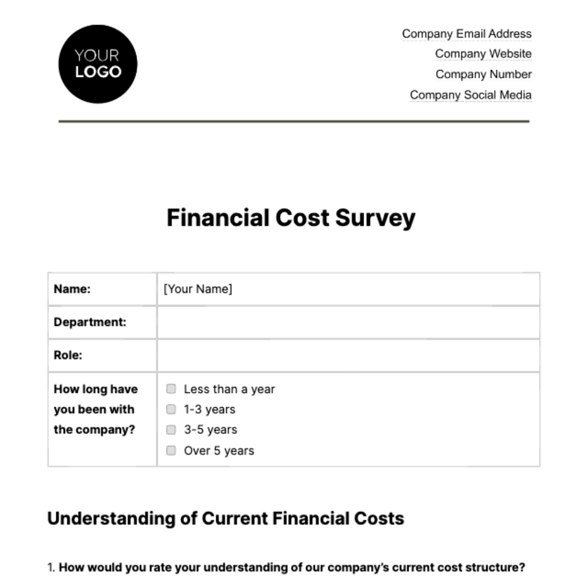 Financial Cost Survey Template