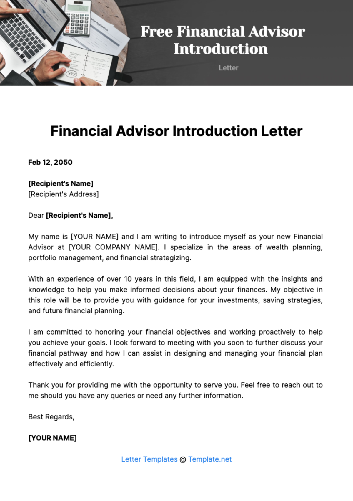 Free Financial Advisor Introduction Letter Template