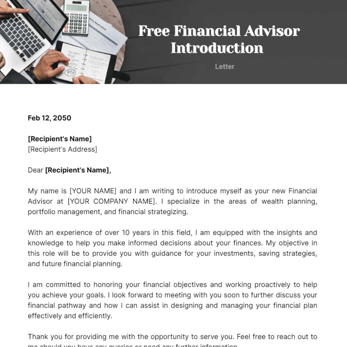Financial Advisor Introduction Letter Template
