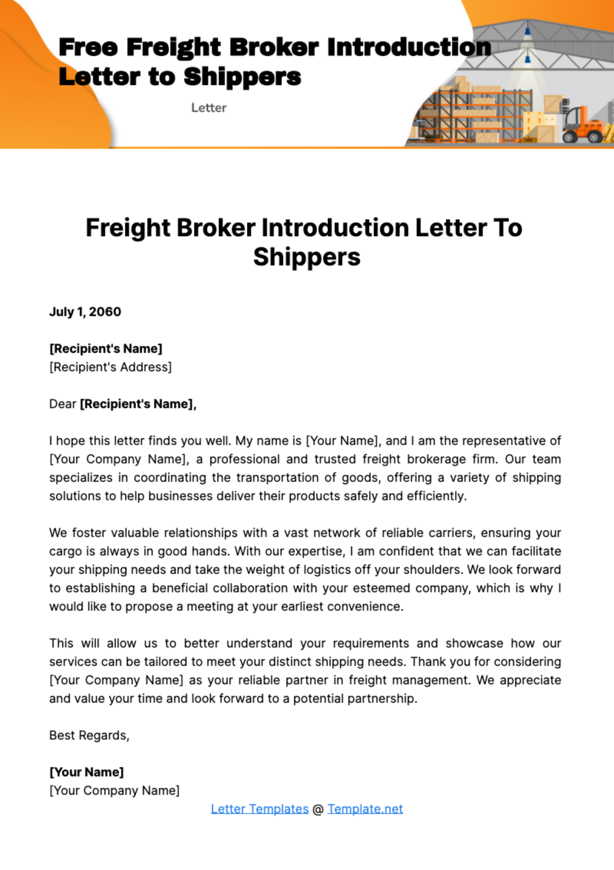 Free Freight Broker Introduction Letter to Shippers Template